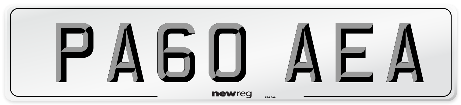 PA60 AEA Number Plate from New Reg